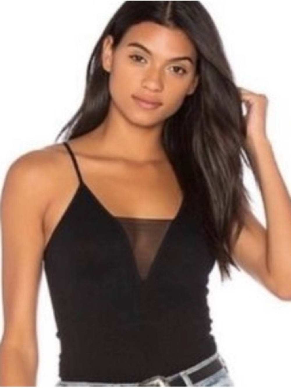 Free People Intimately Chic Black Mesh V-Neck Cami Top XS/S NWOT